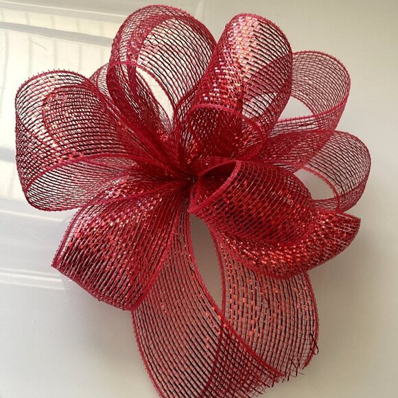 BIG RED BOW MESH METALLIC RIBBON WREATH CRAFTS DIY GIFTS - Picture 1 of 8
